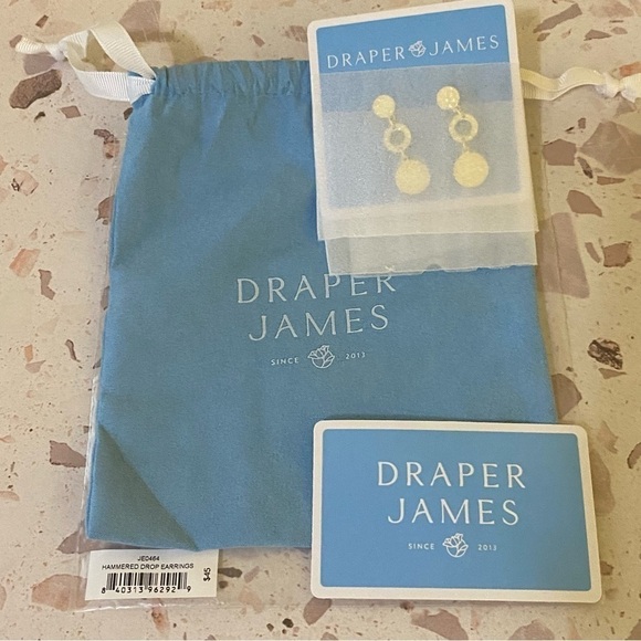 Draper James 12K Shiny Gold Plated Brass Hammered Disc Drop Earrings - Picture 4 of 4
